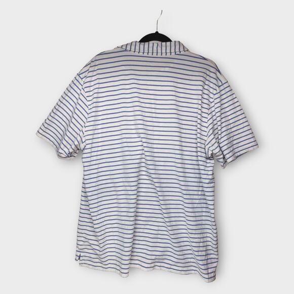 Mens Peter Millar White Blue Striped Short Sleeve One Pocket Polo Shirt Size XXL - Picture 6 of 6